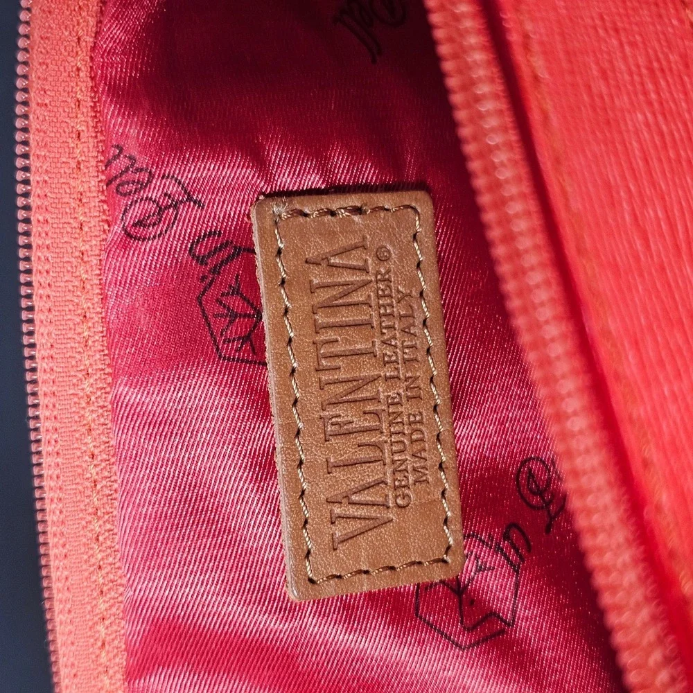 Valentina Leather Pouch‎ Clutch Bag Italian Made Tassel Accent Orange Coral NWOT